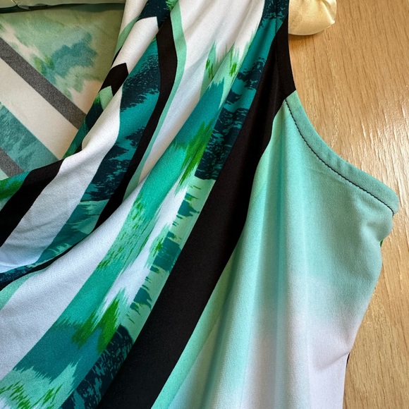Calvin Klein Teal Black Green Geometric Sleeveless Poly Spandex Blouse Size M - Picture 7 of 9